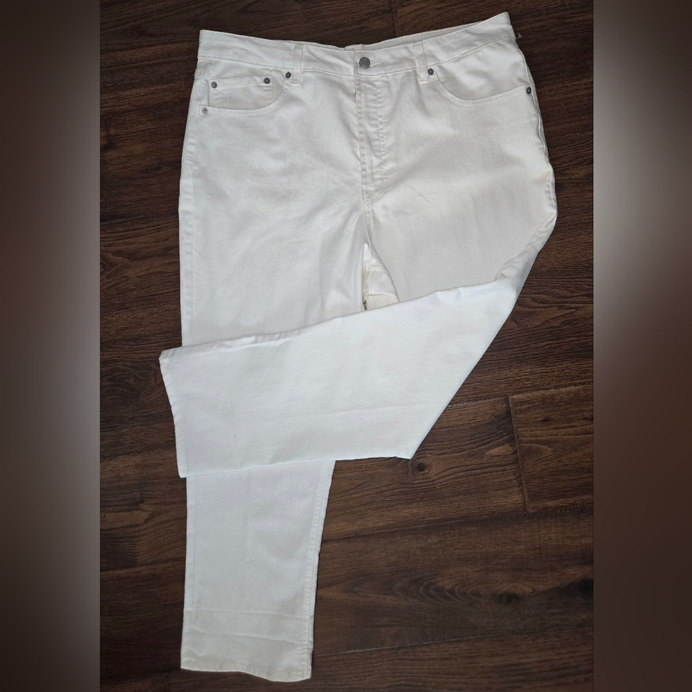 Frye White Straight Leg High Rise White Stretch Denim Jeans Size 14